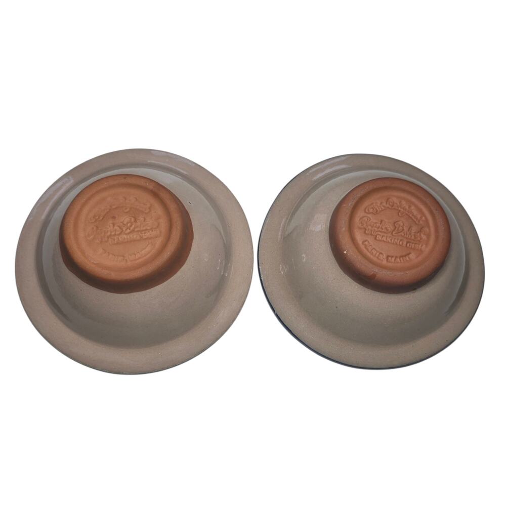 Christian Ridge Pottery Apple Baker Set of 2 Blue Stoneware w Recipe Card - Picture 2 of 9